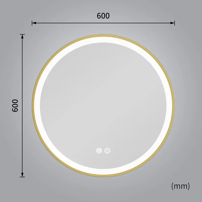 Stilren LED-spegel | 60x60 cm | Guldaluminiumram | Anti-fog & touch-styrning - Belysning & el - Badrumsbelysning