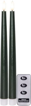 Flamme Slim LED Antikljus 2-pack 28,5 cm, mörkgrön
