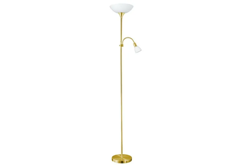 Golvlampa Eglo Up 2 med Läslampa Mässing-Matt Vit, Vit/Mässing