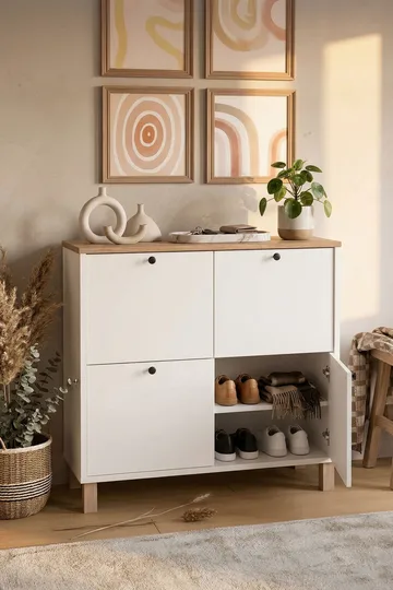 Avero Skoskåp 90x85,2x35 cm - Vit ek - Förvaring - Hallförvaring