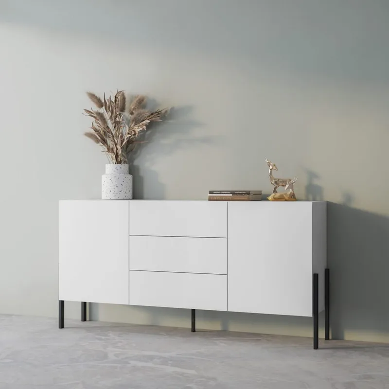 Byrå Jukon 2 Dörrar med 3 Lådor - Vit Supermat, 184 cm - Förvaring - Förvaringsmöbler - Sideboard & skänk