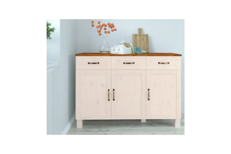 Sideboard & skänk Loft24 Skänk Alby 125x38x85 cm, Vit/Honung Vit,Natur - Förvaring - Förvaringsmöbler - Sideboard & skänk