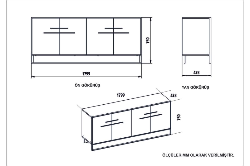 Susia Sidobord 180 cm - Guld|Svart - Förvaring - Förvaringsmöbler - Sideboard & skänk