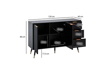 Sideboard Wohnling Folierad spånskiva ekoptik 120 cm 2 dörrar 3 lådor modern - Förvaring - Förvaringsmöbler - Sideboard & skänk