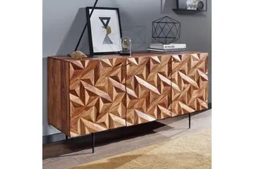 Sideboard Wohnling Massivt trä 3D geometrisk front 144 cm Industriell - Förvaring - Förvaringsmöbler - Sideboard & skänk