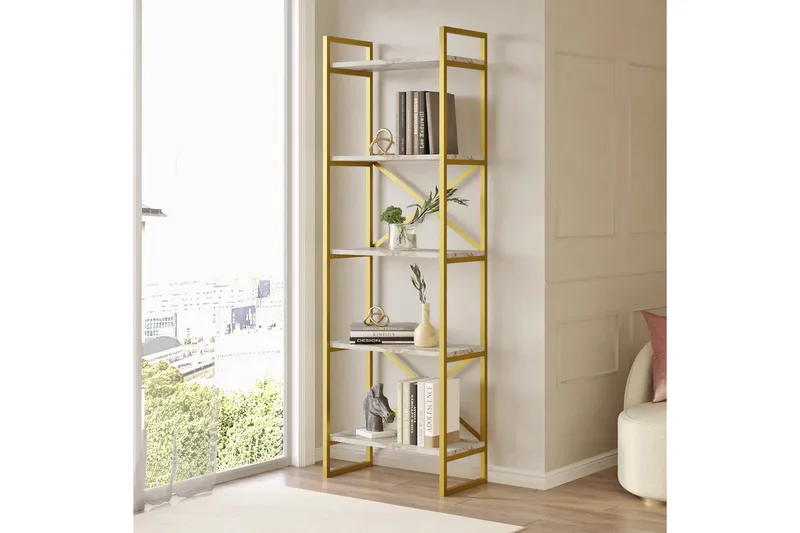 Aobrey Bokhylla 58 cm, Marmor/Guld