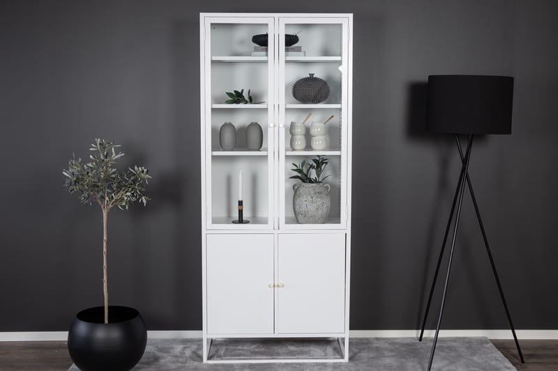 Bakal Bokhylla med Dörrar 80 cm i Glas och Metall - Vit - Förvaring - Hylla - Bokhylla