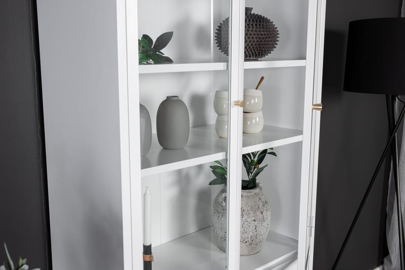 Bakal Bokhylla med Dörrar 80 cm i Glas och Metall - Vit - Förvaring - Hylla - Bokhylla