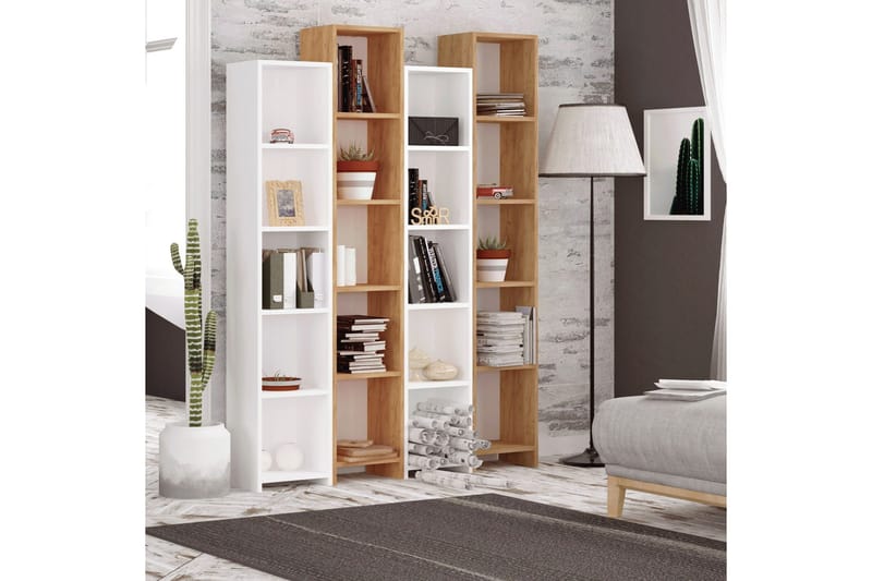 Mod Bokhylla 134 cm i Ek - Vit|Brun - Förvaring - Hylla - Bokhylla
