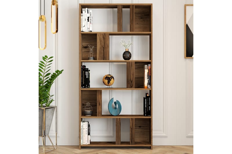 Timiza Bokhylla 90 cm med 5 Hyllor i Valnöt - Brun - Förvaring - Hylla - Bokhylla