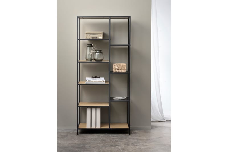 Cytis Industriell Bokhylla 80 cm i Metall med Träskiva - Svart - Förvaring - Hylla - Bokhylla