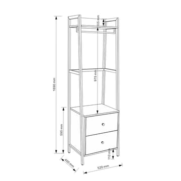Hallhylla Lavinia 52x40x169 cm ask/svart med 2 lådor - ask/svart - Förvaring - Hylla - Hyllplan & hyllkonsol