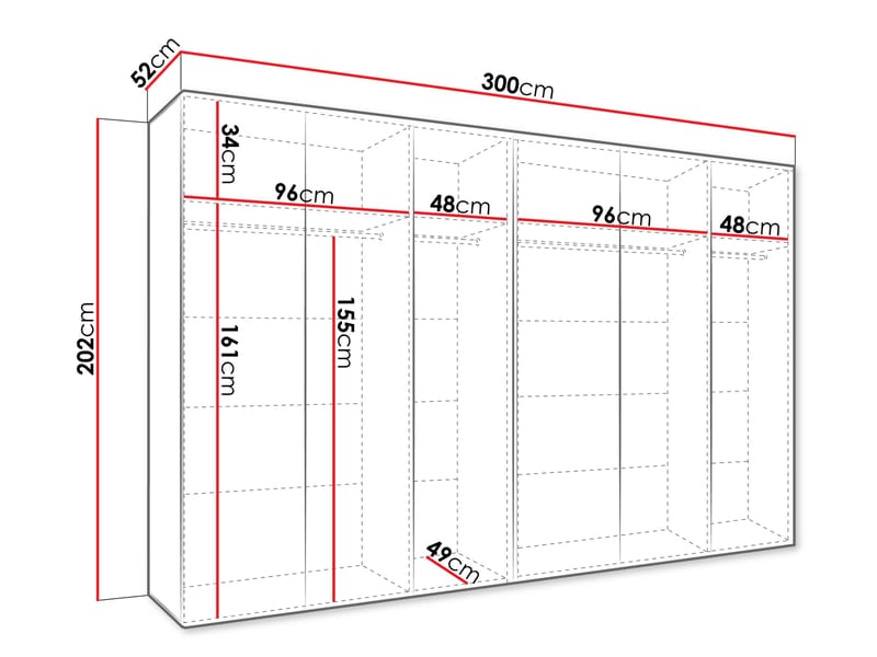 Barile Garderob 300 cm - svart - Förvaring - Klädförvaring - Garderob & garderobssystem