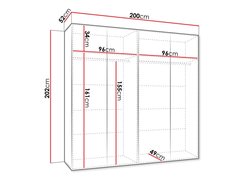 Barile Garderob med spegel 200 cm - vit - Förvaring - Klädförvaring - Garderob & garderobssystem