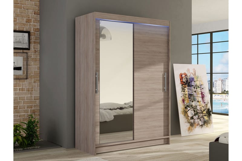 Biscayne Garderob m. Spegel 120x200 cm - Brun - Förvaring - Klädförvaring - Garderob & garderobssystem