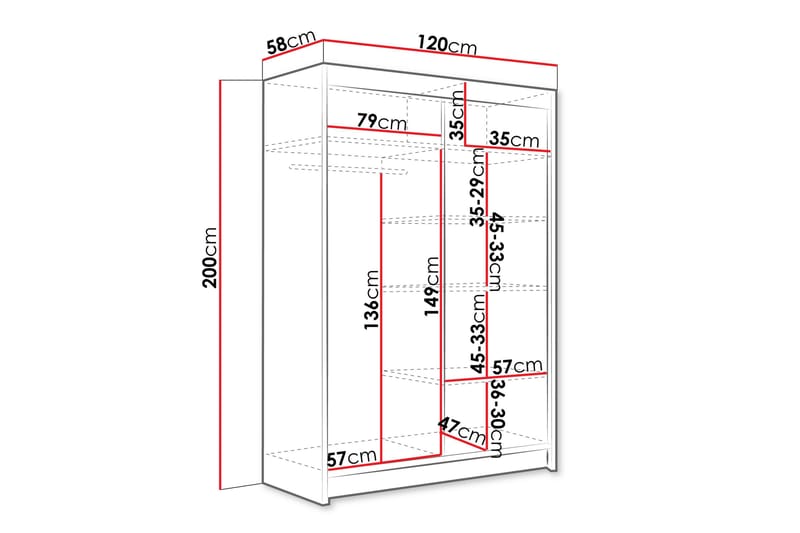 Biscayne Garderob m. Spegel 120x200 cm - Vit - Förvaring - Klädförvaring - Garderob & garderobssystem