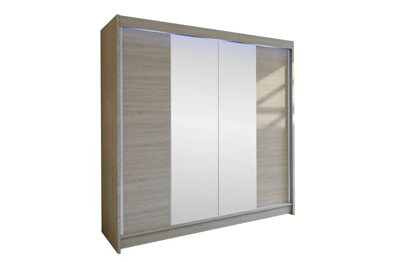 Canderbury Garderob m. Spegel 180x215 cm LED-belysning - Brun - Förvaring - Klädförvaring - Garderob & garderobssystem