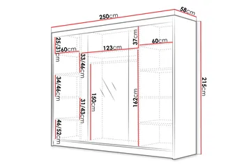 Cinerea Garderob med Spegel 250x215 cm - Svart/Vit - Förvaring - Klädförvaring - Garderob & garderobssystem