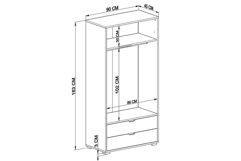 Dasina Garderobsskåp 90x183 cm - Vit - Förvaring - Klädförvaring - Garderob & garderobssystem - Klädskåp & fristående garderob