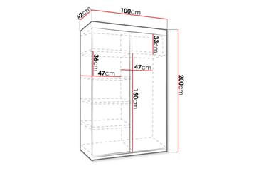 Dunkra Garderob m. Spegel 100x200 cm - Vit/Grå - Förvaring - Klädförvaring - Garderob & garderobssystem