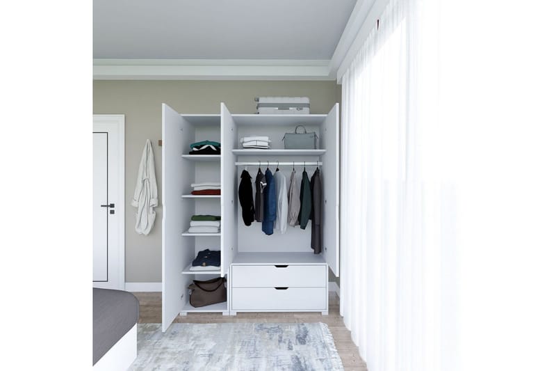 Durusu Garderob 130x183 cm - Vit - Förvaring - Klädförvaring - Garderob & garderobssystem