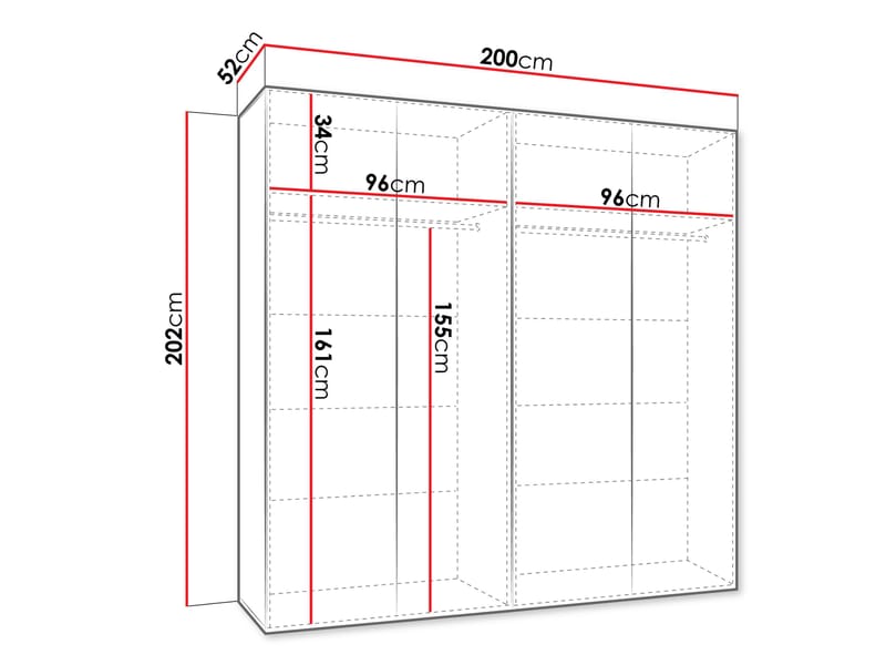 Eikra Garderob med spegel 200 cm - Svart - Förvaring - Klädförvaring - Garderob & garderobssystem