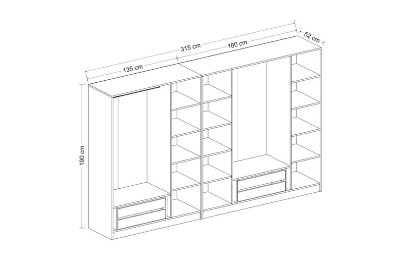 Fruitland Garderob 315 cm - Vit - Förvaring - Klädförvaring - Garderob & garderobssystem