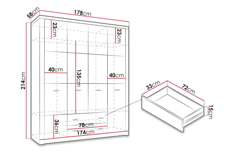 Indianapolis Garderob 178x58x214 cm - Ljus ask - Förvaring - Klädförvaring - Garderob & garderobssystem