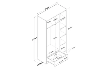 Jain Garderob 90x170 cm Brun/Vit - Hanah Home - Förvaring - Klädförvaring - Garderob & garderobssystem