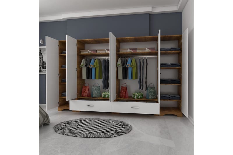 Jaitun Garderob 243x181 cm Vit/Brun - Hanah Home - Förvaring - Klädförvaring - Garderob & garderobssystem