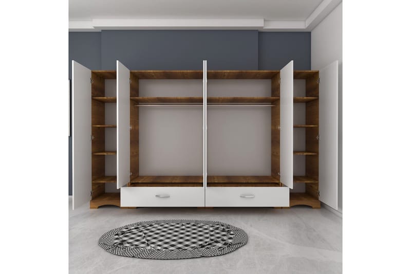 Jaitun Garderob 243x181 cm Vit/Brun - Hanah Home - Förvaring - Klädförvaring - Garderob & garderobssystem