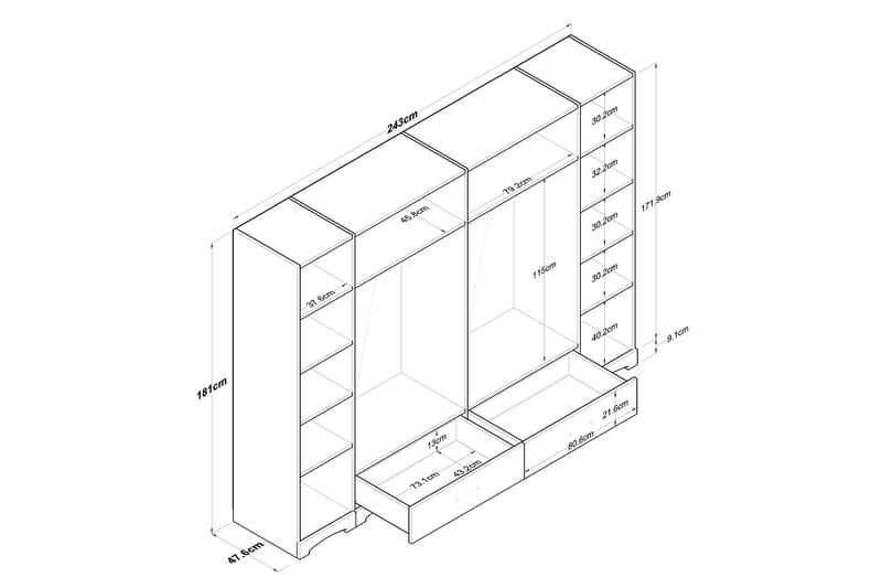 Jaitun Garderob 243x181 cm Vit/Brun - Hanah Home - Förvaring - Klädförvaring - Garderob & garderobssystem