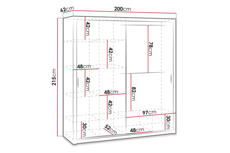 Julissa Garderob 200 cm med Spegel - Vit - Förvaring - Klädförvaring - Garderob & garderobssystem