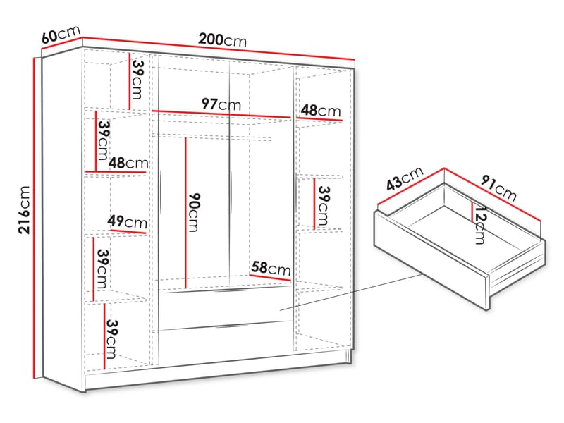 Kelros Garderob 200x216 cm i Målat Trä - Svart - Förvaring - Klädförvaring - Garderob & garderobssystem
