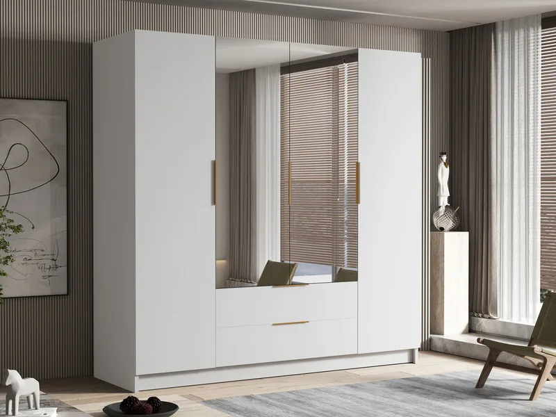Kelros Garderob med Spegel 200x216 cm - Vit - Förvaring - Klädförvaring - Garderob & garderobssystem