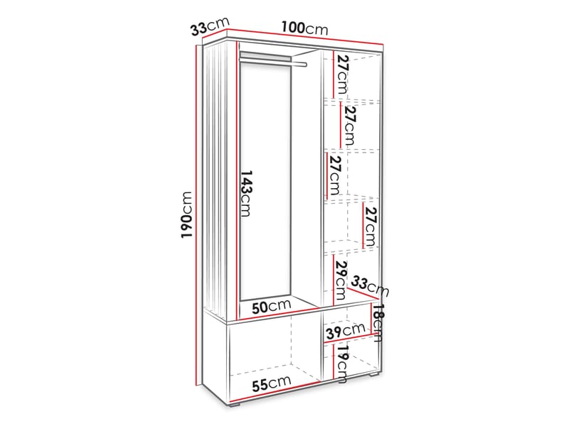 Kennard Garderob med spegel 100 cm - brun - Förvaring - Klädförvaring - Garderob & garderobssystem