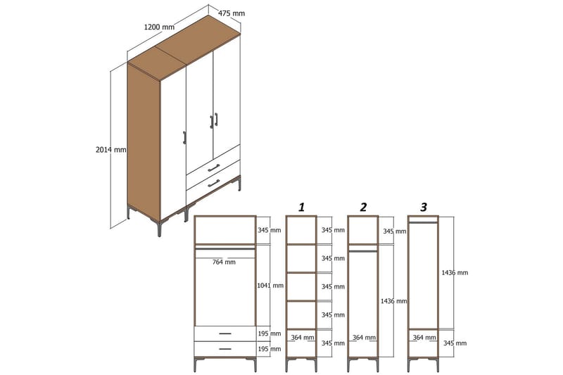 Kumsal Garderob 120 cm - Brun/Vit - Förvaring - Klädförvaring - Garderob & garderobssystem