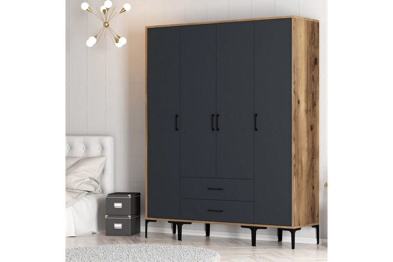 Kumsal Garderob 160 cm - Antracit - Förvaring - Klädförvaring - Garderob & garderobssystem