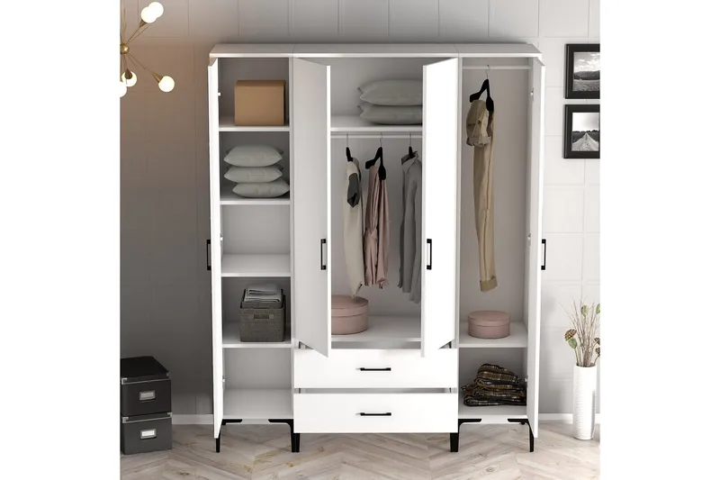 Kumsal Garderob 160 cm - Vit - Förvaring - Klädförvaring - Garderob & garderobssystem