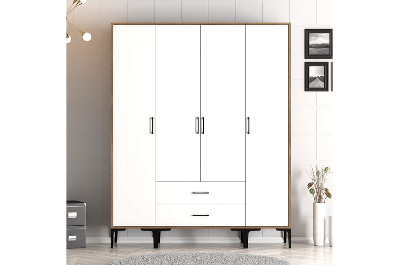 Kumsal Garderob 160 cm - Vit/Brun - Förvaring - Klädförvaring - Garderob & garderobssystem