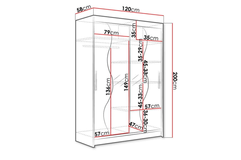 Miami Garderob 120x58x200 cm - Vit - Förvaring - Klädförvaring - Garderob & garderobssystem