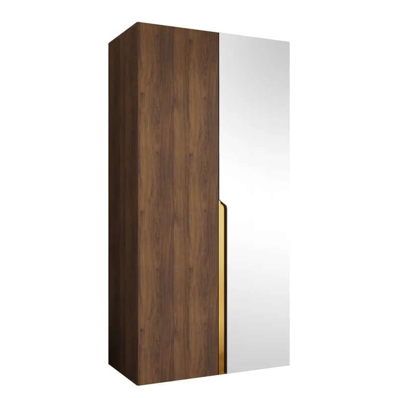 Milias Garderob med spegel 100x202 cm - Brun/guld - Förvaring - Klädförvaring - Garderob & garderobssystem