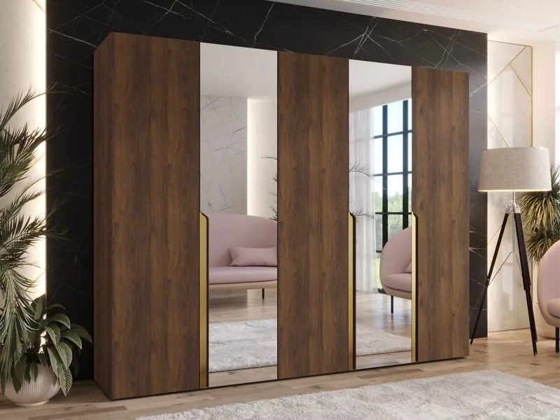 Milias Garderob med spegel 250x202 cm - Brun/guld - Förvaring - Klädförvaring - Garderob & garderobssystem