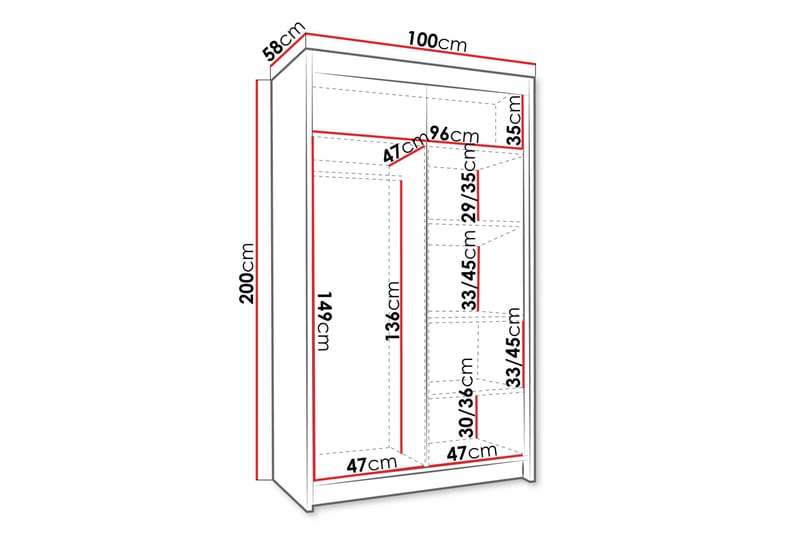 Narbonne Garderob 100x200 cm - Svart/Vit - Förvaring - Klädförvaring - Garderob & garderobssystem