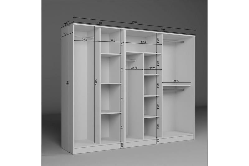 Olera Garderob 220x180 cm - Vit - Förvaring - Klädförvaring - Garderob & garderobssystem