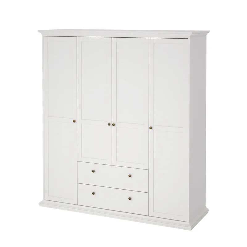 Paris Garderob med 4 dörrar och 2 lådor 181x61x201 cm - Förvaring - Klädförvaring - Garderob & garderobssystem - Klädskåp & fristående garderob