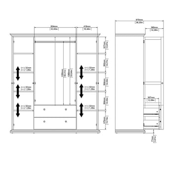 Paris Garderob med 4 dörrar och 2 lådor 181x61x201 cm - Förvaring - Klädförvaring - Garderob & garderobssystem - Klädskåp & fristående garderob