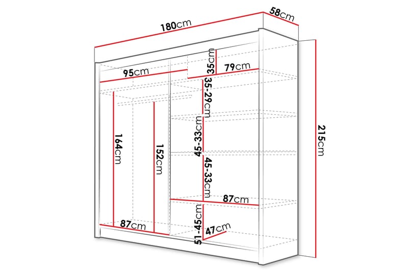 Rilievo Garderob m. Spegel 180x215 cm - Vit/Brun - Förvaring - Klädförvaring - Garderob & garderobssystem