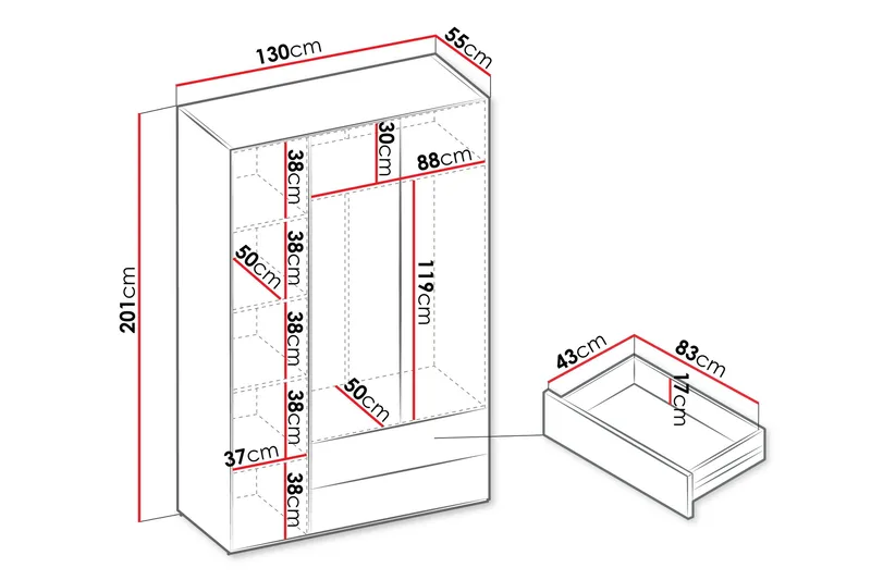 Sigmana Garderob 130x201 cm - Brun - Förvaring - Klädförvaring - Garderob & garderobssystem