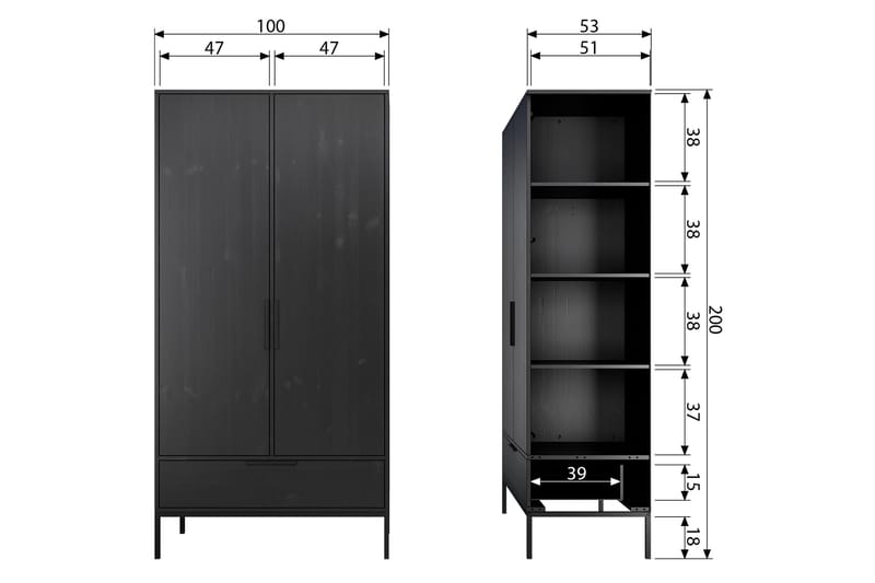 Swichor Garderob 180 cm - Svart - Förvaring - Klädförvaring - Garderob & garderobssystem